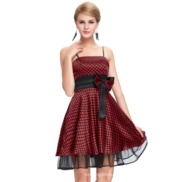 Starzz 2016 New Design Sexy Spaghetti Straps Polka Dots Satin Short Black Red Robe de cocktail pas cher ST000087-1